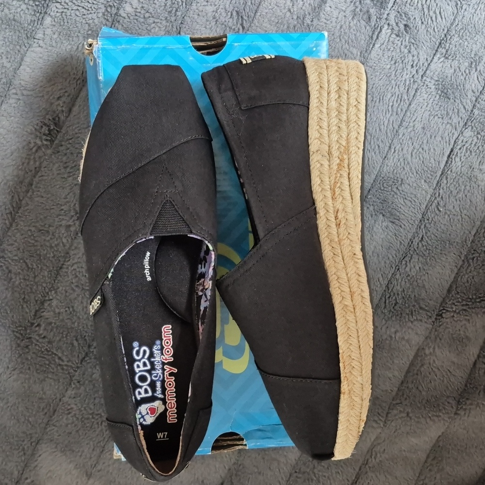 Highlights Black Espadrille Wedges By Bobs From Skechers Size 7, New With Tags